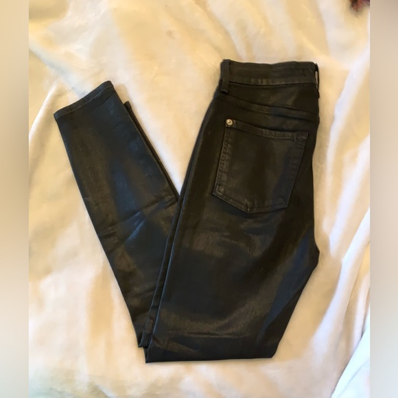 NWOT 7 FOR ALL MANKIND B(AIR) High Waisted Ankle Skinny Jean in Coated Black 27 - Picture 2 of 16